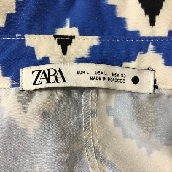 Women’s Blue White Gold Abstract Colorblock Button Front Bell Sleeve Shirt Large - Picture 7 of 8